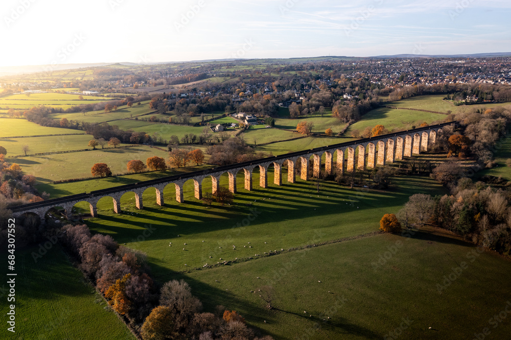 Aerial landscape of the historic Crimple Valley Viaduct near Harrogate at sunset Aerial landscape of the historic Crimple Valley Viaduct near Harrogate at sunset
