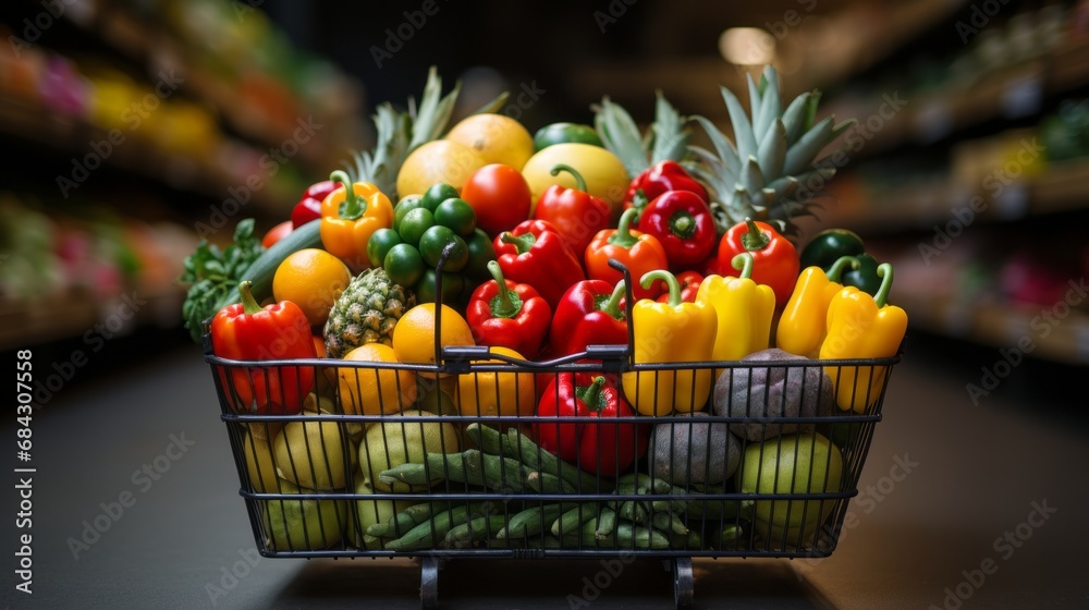 shopping cart full of fruits