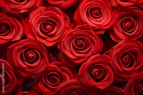 Red roses  background with flowers  close-up view from above.