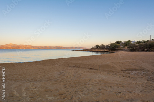 Sndy Logaras beach at the eastern coast of the island of Paros. Cyclades, Greece photo