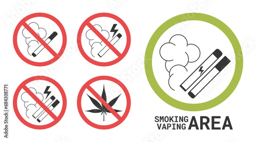 No smoking icons, vector signs in flat style