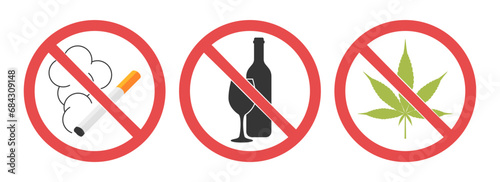 Prohibition smoking and drinking signs, vector