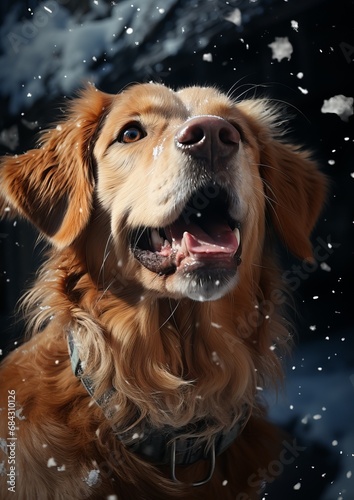 golden retriever in snow, dog in winter, dog in snow