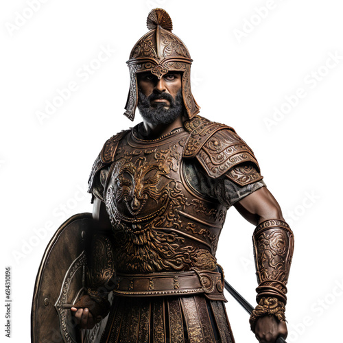 front view mid shot of a male Persian warrior isolated on a white transparent background 