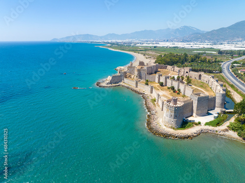 Aerial view of the Mamure Castle or Anamur Castle in Anamur Town, Turkey photo