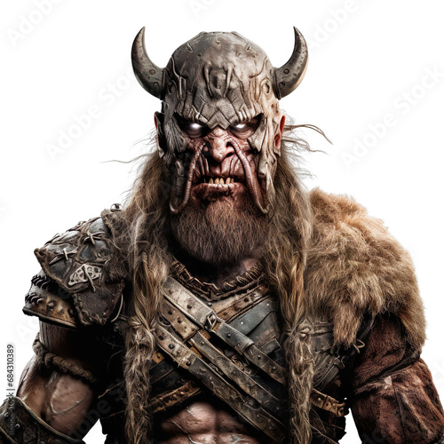 front view mid shot of a male Viking Berserker warrior isolated on a white transparent background 