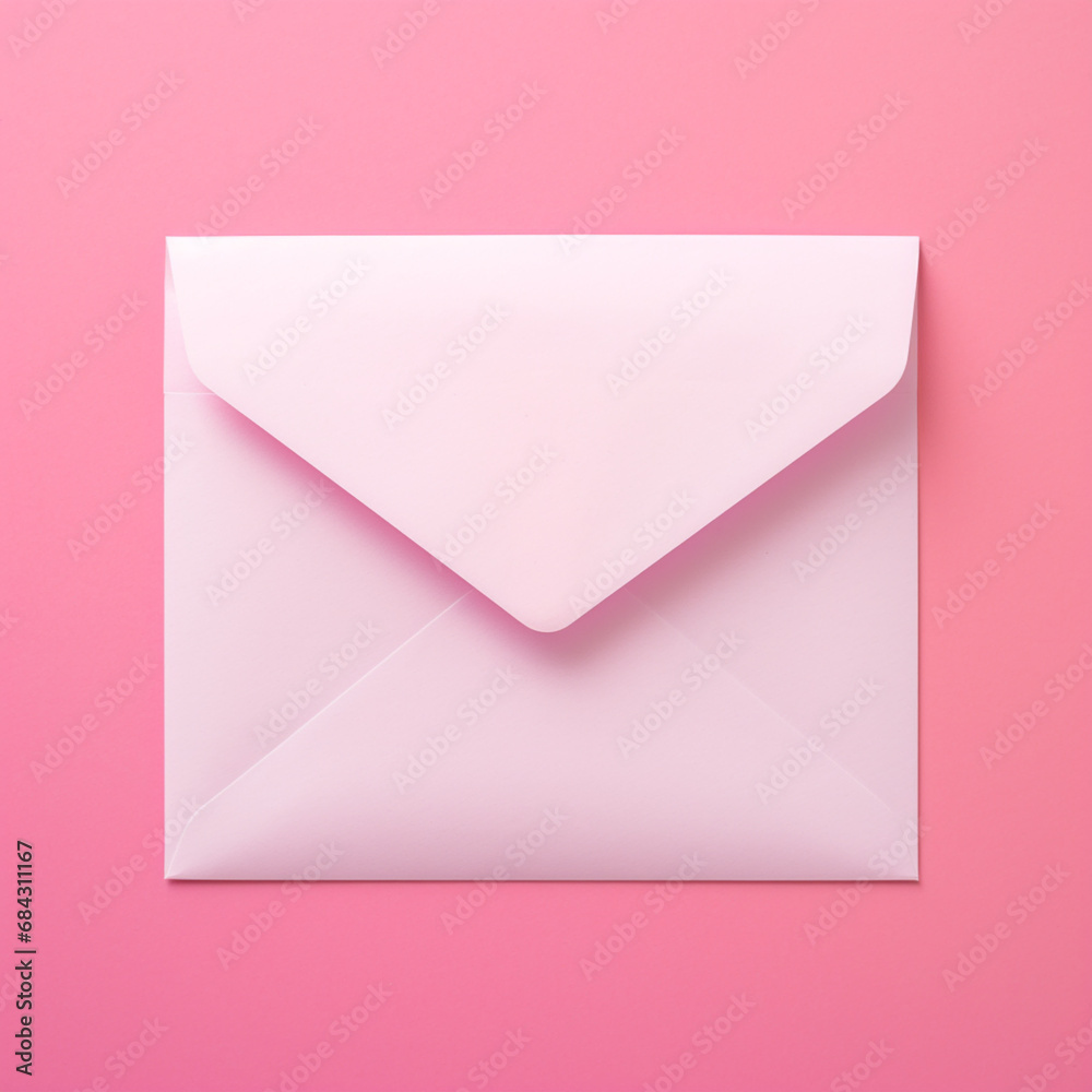 Blank white paper in pink envelope and on pink background