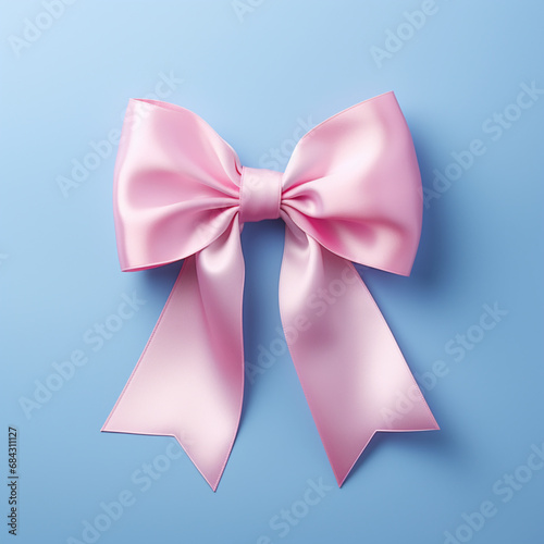 pink bow isolated on blue background