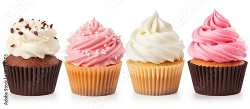 Cupcakes with butter cream frosting isolated white background