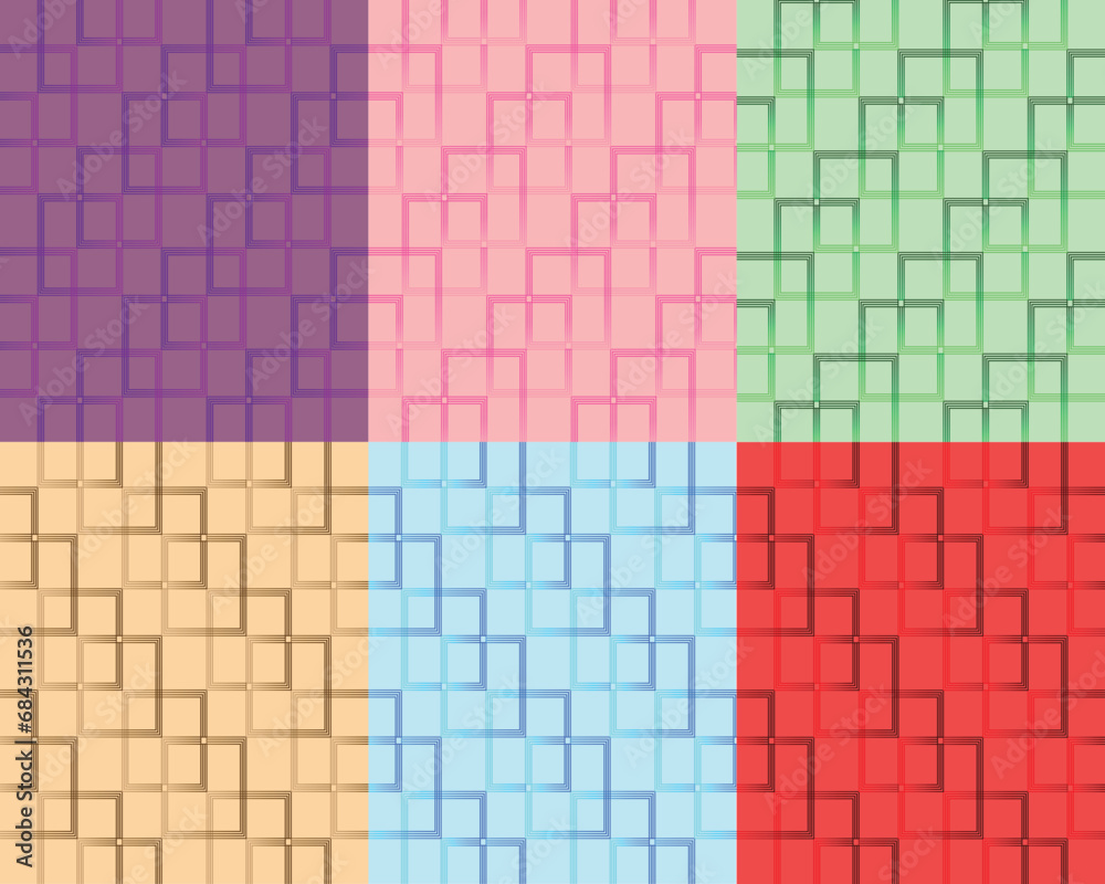 Fototapeta premium set of seamless line patterns in mosaic style vector design, colorful background wallpapers illustrations