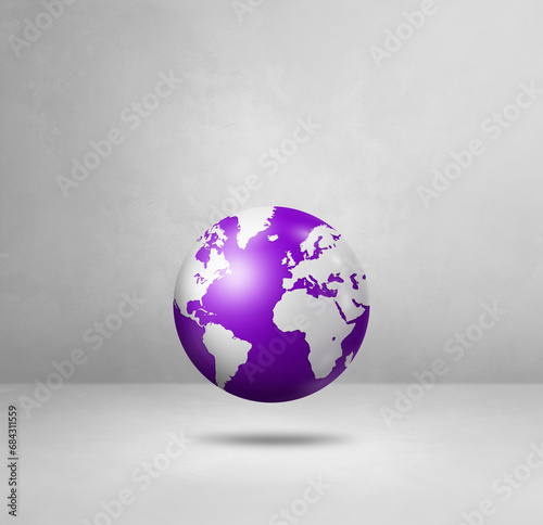 Fototapeta Naklejka Na Ścianę i Meble -  World globe, purple earth map, isolated on white. Square background