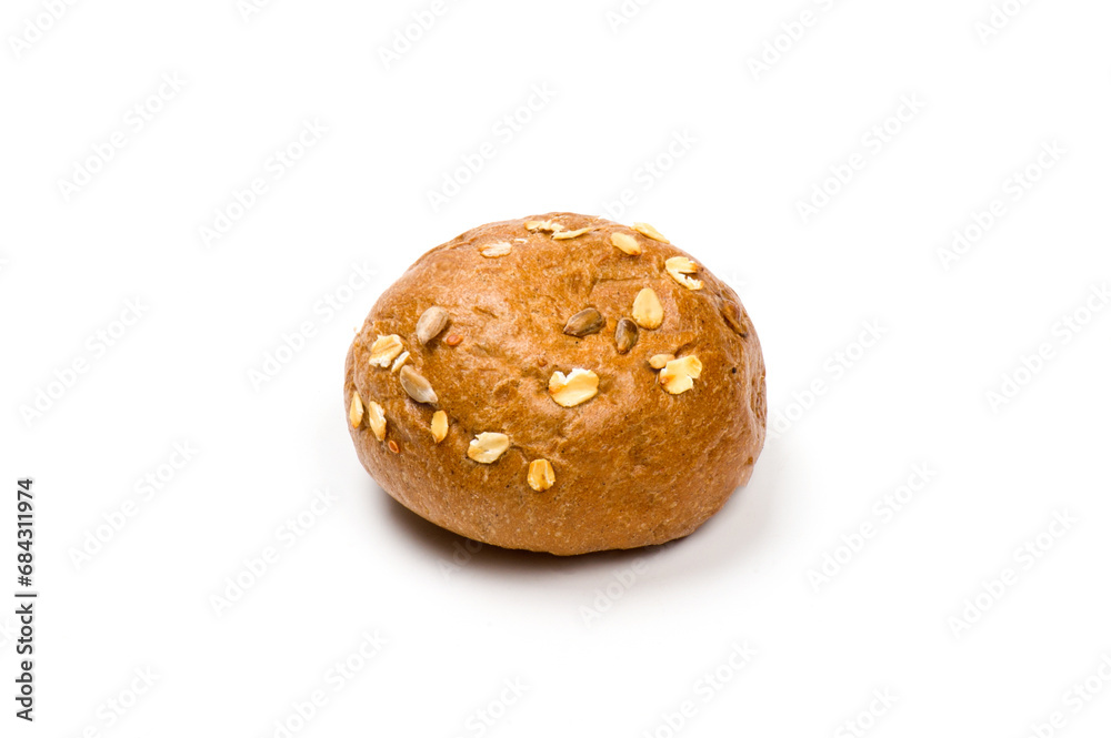 Close-up image of kaiser roll bread isolated on white background Close-up image of kaiser roll bread isolated on white background
