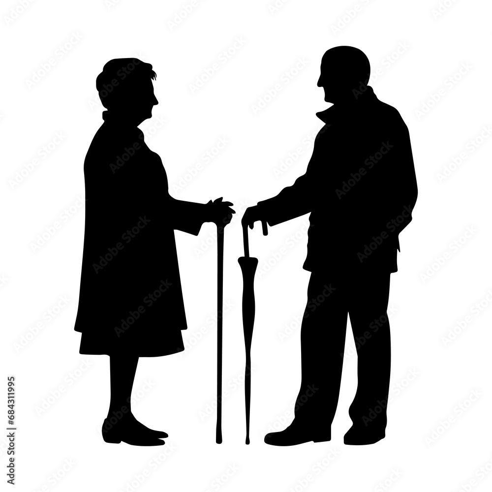 Vector illustration. Silhouette on a white background grandparents couple. Vector illustration. Silhouette on a white background grandparents couple.