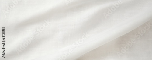 Gathered woven linen fabric structure, tenderly draped surface of beige linen fabric, pleated aesthetic scene, template, available space for duplication. © Sergii