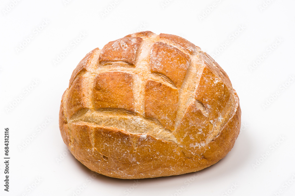 Close-up image of freshly baked whole wheat sourdough bread isolated on white background Close-up image of freshly baked whole wheat sourdough bread isolated on white background