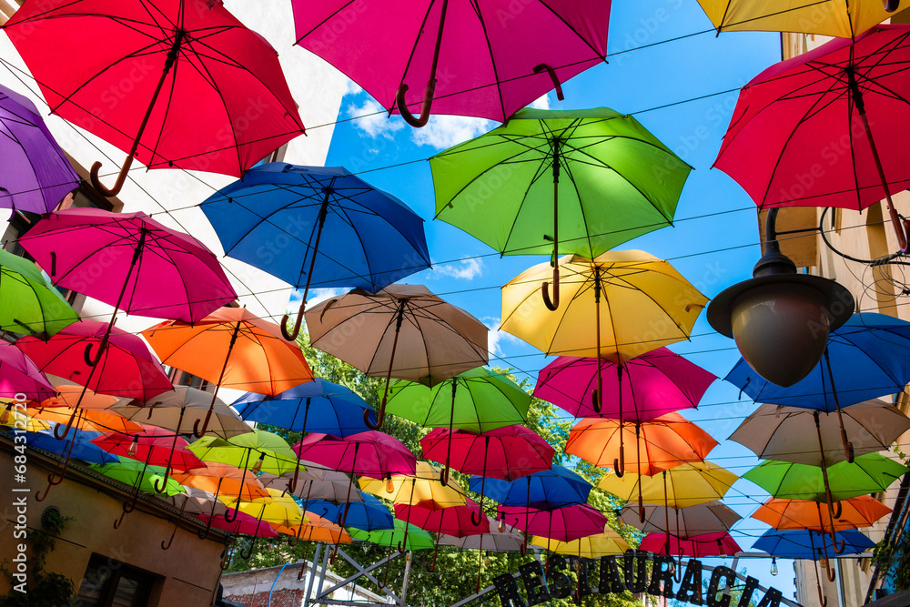 colorful umbrellas in the stret
