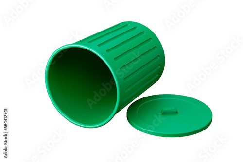 green open bucket or container with lid isolated on white background. Sign or symbol. 3d render