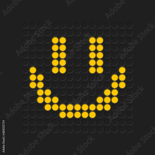 Yellow emoticon or smiling face emoji. Sign or symbol. Street traffic light. Illustration