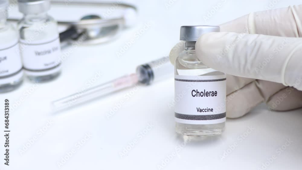 Cholerae vaccine in a vial, immunization and treatment of infection, scientific experiment Cholerae vaccine in a vial, immunization and treatment of infection, scientific experiment