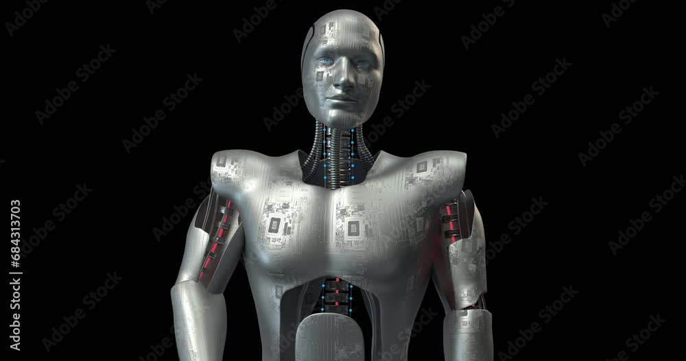 Futuristic AI Robot Pointing His Finger To The Camera. Alpha Channel. Technology Related 3D Animation. Futuristic AI Robot Pointing His Finger To The Camera. Alpha Channel. Technology Related 3D Animation.