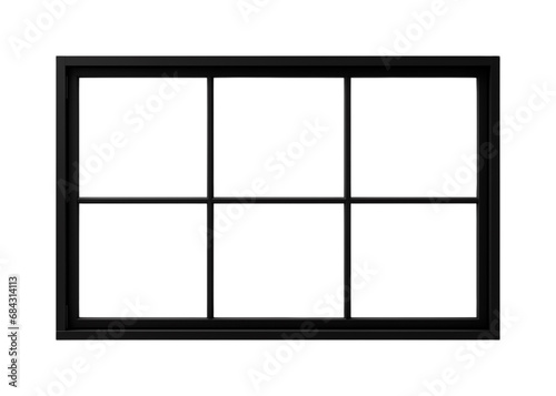 Large, rectangular, black window. Window with black frame. Isolated on a transparent background.