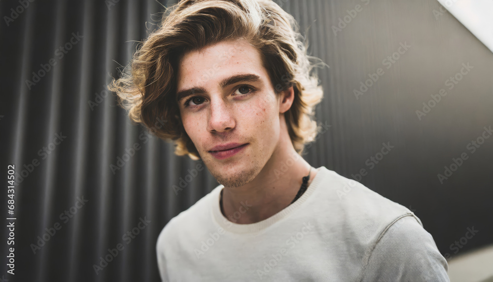 Male model with beautiful long, wavy hair in backlight Male model with beautiful long, wavy hair in backlight