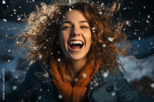 portrait of a beautiful happy woman enjoying winter season © soleg