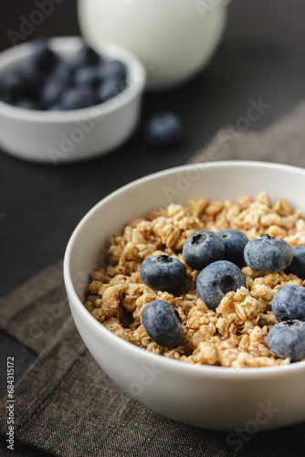 Wallpaper Mural Granola with blueberry in white bowl on dark napkin. Torontodigital.ca