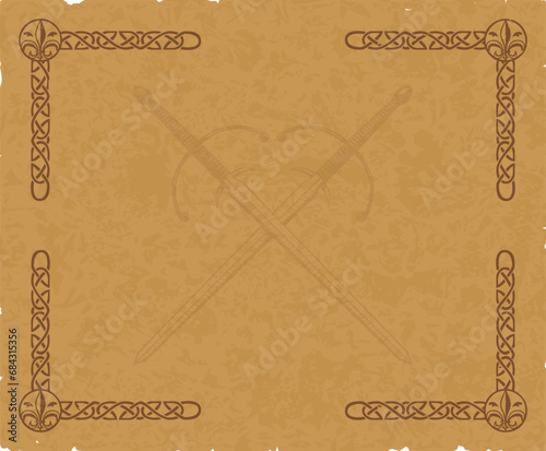 Brown Parchment with Medieval Frame and Crossed Longswords