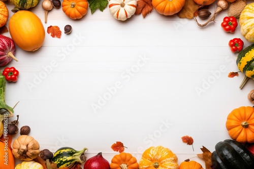 Beautiful background with pumpkins. Frame of vegetables, top view