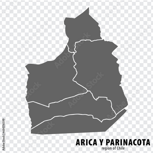 Blank map Arica y Parinacota Region of Chile. High quality map Arica y Parinacota with municipalities on transparent background for your web site design, logo, app, UI. Republic of Chile.  EPS10.