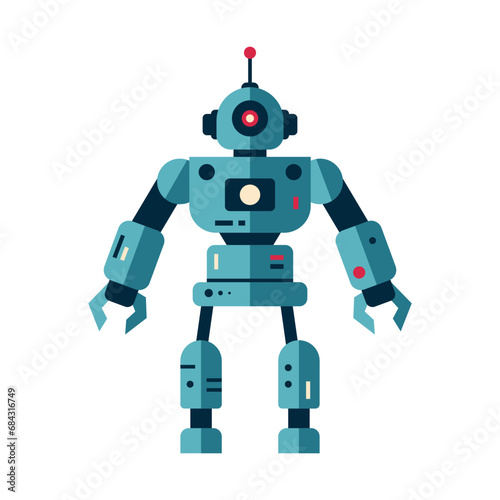 Robot machine technology metal cyborg in flat style. Futuristic humanoid mascot character. Science robotic, Android friendly character, robotic technology vector illustration