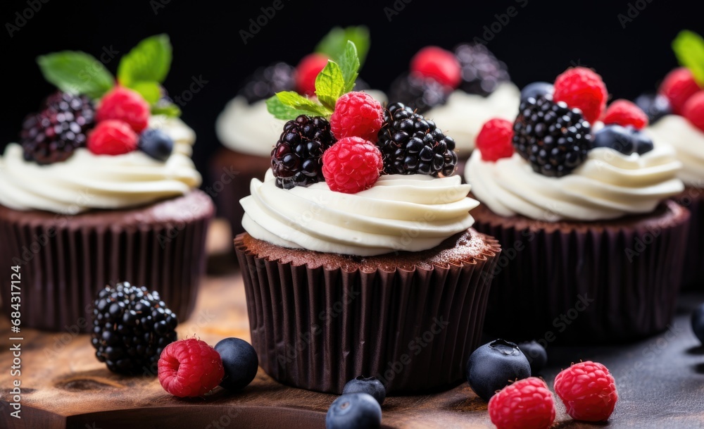 cupcakes with berries and mint cupcakes with berries and mint