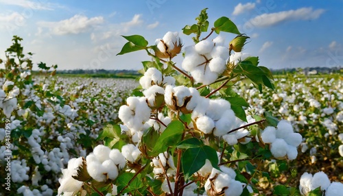 A blossoming organic white natural cotton plant in a sustainable field Scientific name Gossypium