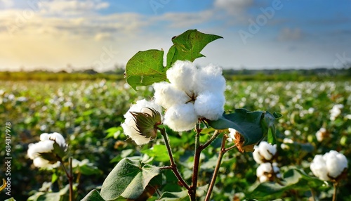 A blossoming organic white natural cotton plant in a sustainable field Scientific name Gossypium photo