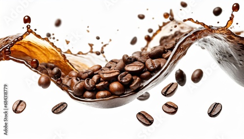 wave of coffee splashing with beans