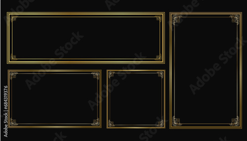 Collection of gold color decorative vintage frames and borders set