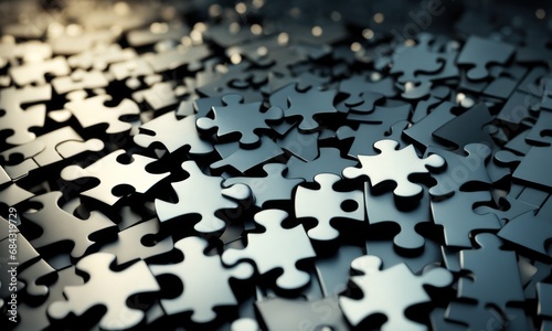 Top view many jigsaw puzzle pieces over the entire frame. A background image of scattered colorful puzzle pieces. Concept of represent of problem solving, teamwork, challenges, completing task