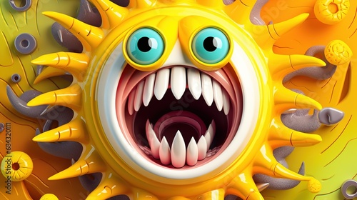 Shocked, scared or startled emoji with mouth wide open and eyes bulging. Abstract emotional face. Facial expression. Illustration for banner, poster, cover, brochure or presentation. photo