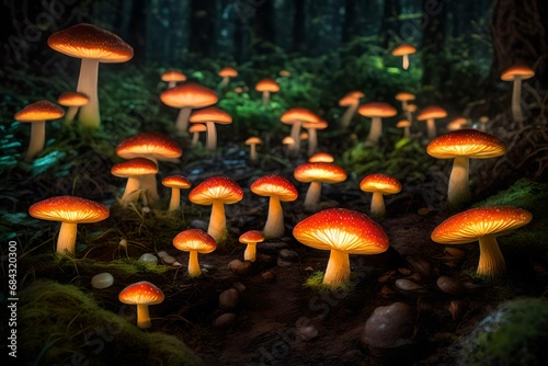 Glowing mushrooms forming a fairy circle 