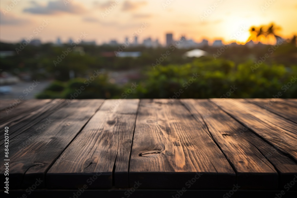 Wooden Black Table Top on Tropical Beach Background - Display or Montage Your Products Wooden Black Table Top on Tropical Beach Background - Display or Montage Your Products