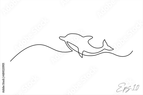 continuous line vector illustration design of dolphin