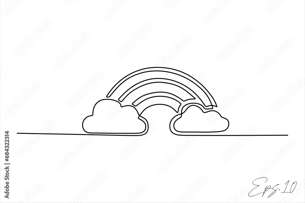 continuous line vector illustration design of clouds with rainbow continuous line vector illustration design of clouds with rainbow