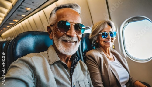 Senior couple on an airplane ready for vacation © Marko