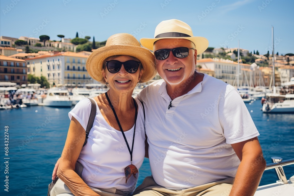 Adventurous senior couple enjoying a picturesque journey along the stunning French Riviera coastline