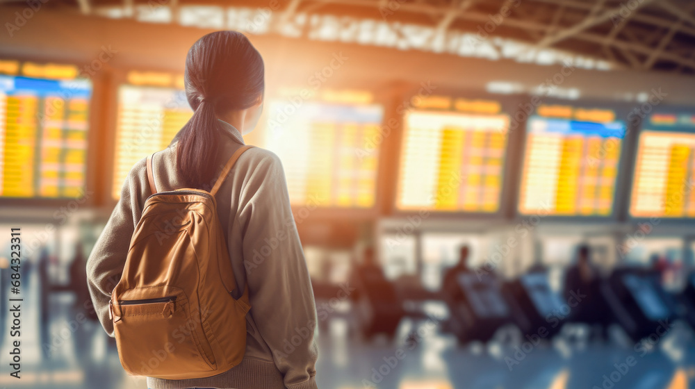 Young asian woman waiting for train at the airport terminal. Travel concept Young asian woman waiting for train at the airport terminal. Travel concept