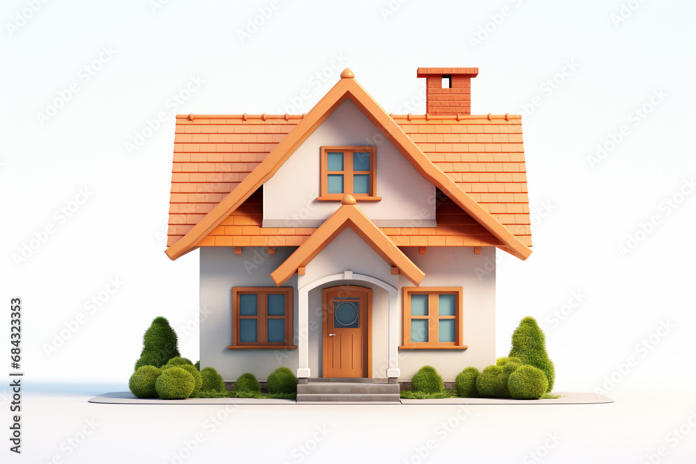 Minimalist 3D rendering of a contemporary house isolated on a white background. Ai generated Minimalist 3D rendering of a contemporary house isolated on a white background. Ai generated