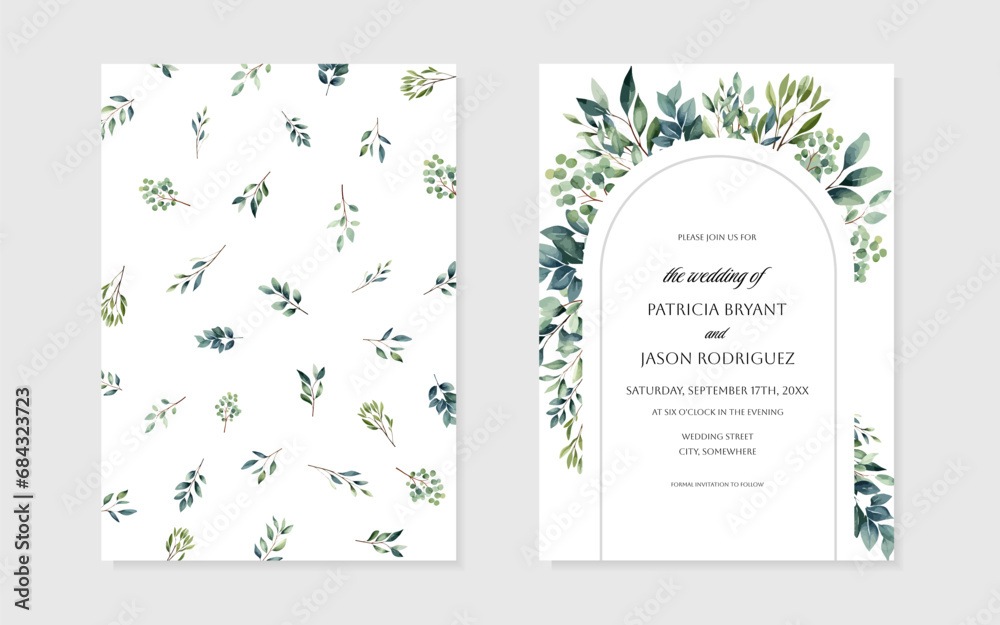 Elegant Arch Greenery Floral Foliage Wedding Invitation Floral decoration vector for save the date, greeting, thank you, rsvp, etc