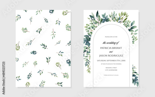 Elegant Arch Greenery Floral Foliage Wedding Invitation Floral decoration vector for save the date, greeting, thank you, rsvp, etc