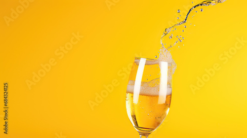 closeup of glas of champagne on yellow background photo